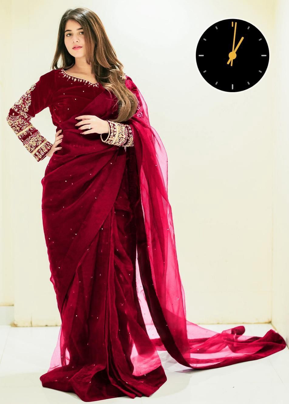 Elegant Maroon Velvet Saree – A Timeless Ethnic Look