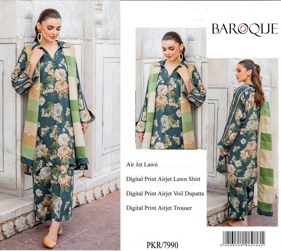 Elegant Green Floral Digital Printed Lawn Suit – A Touch of Nature’s Beauty