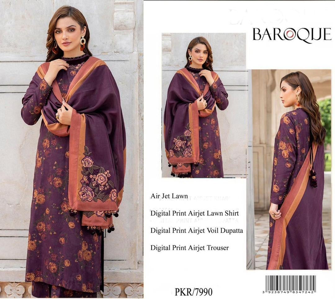 Deep Plum Floral Digital Printed Lawn Suit – A Statement of Grace