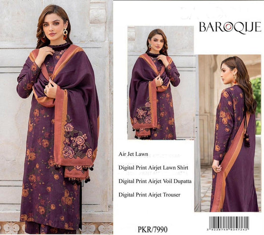 Deep Plum Floral Digital Printed Lawn Suit – A Statement of Grace