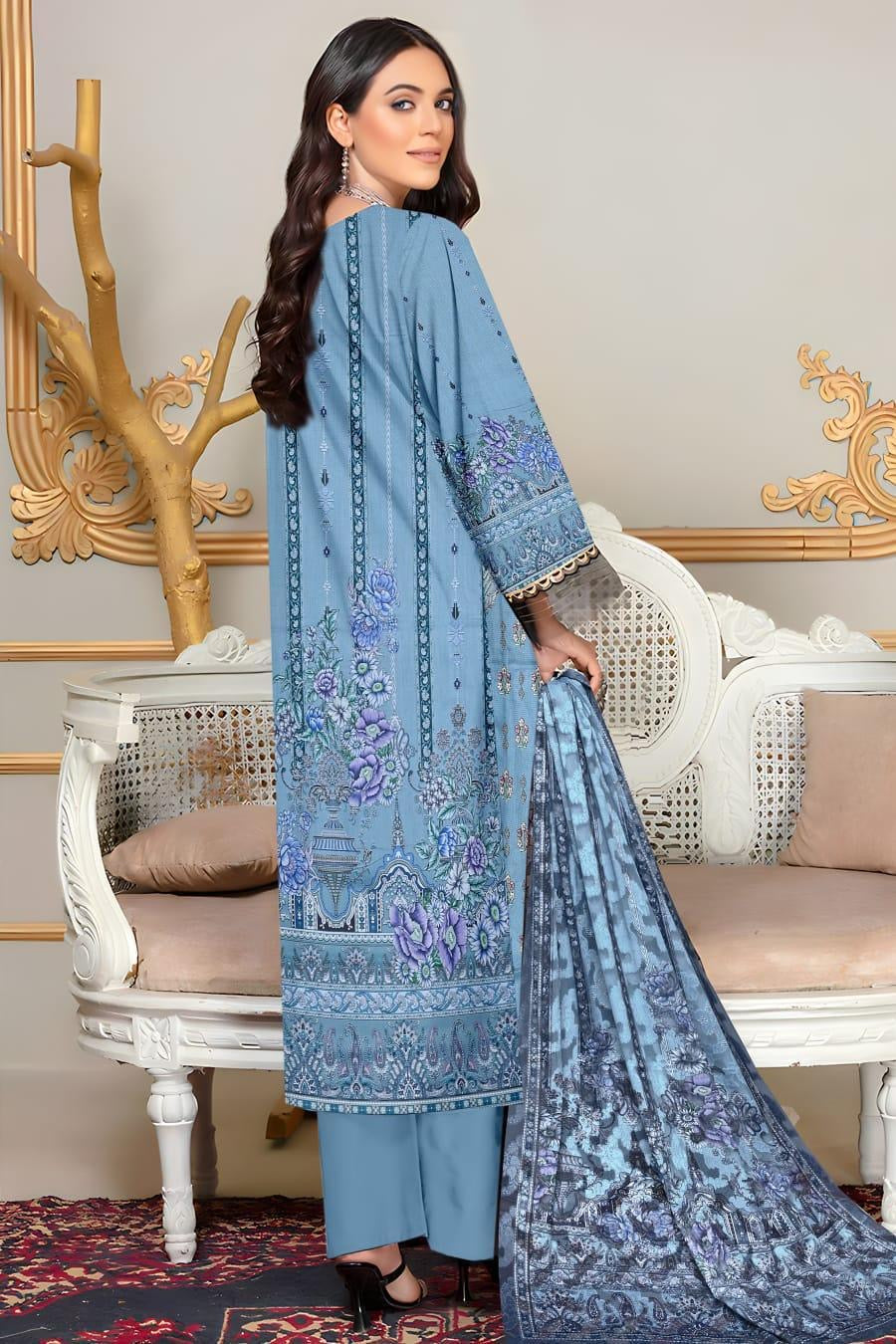 Elegant Blue Embroidered Lawn Suit – Sophisticated & Chic