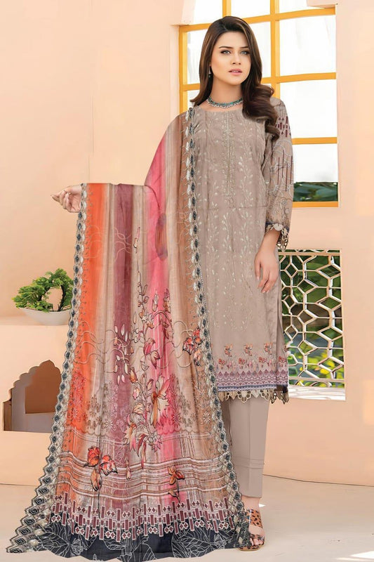 Elegant Beige 3-Piece Embroidered Lawn Suit –  Subtle Sophistication