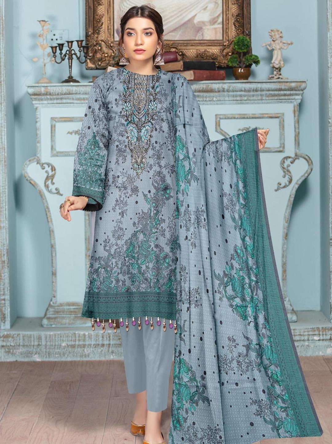 Luxury Embroidered 3-Piece Suit – Timeless Elegance in Grey