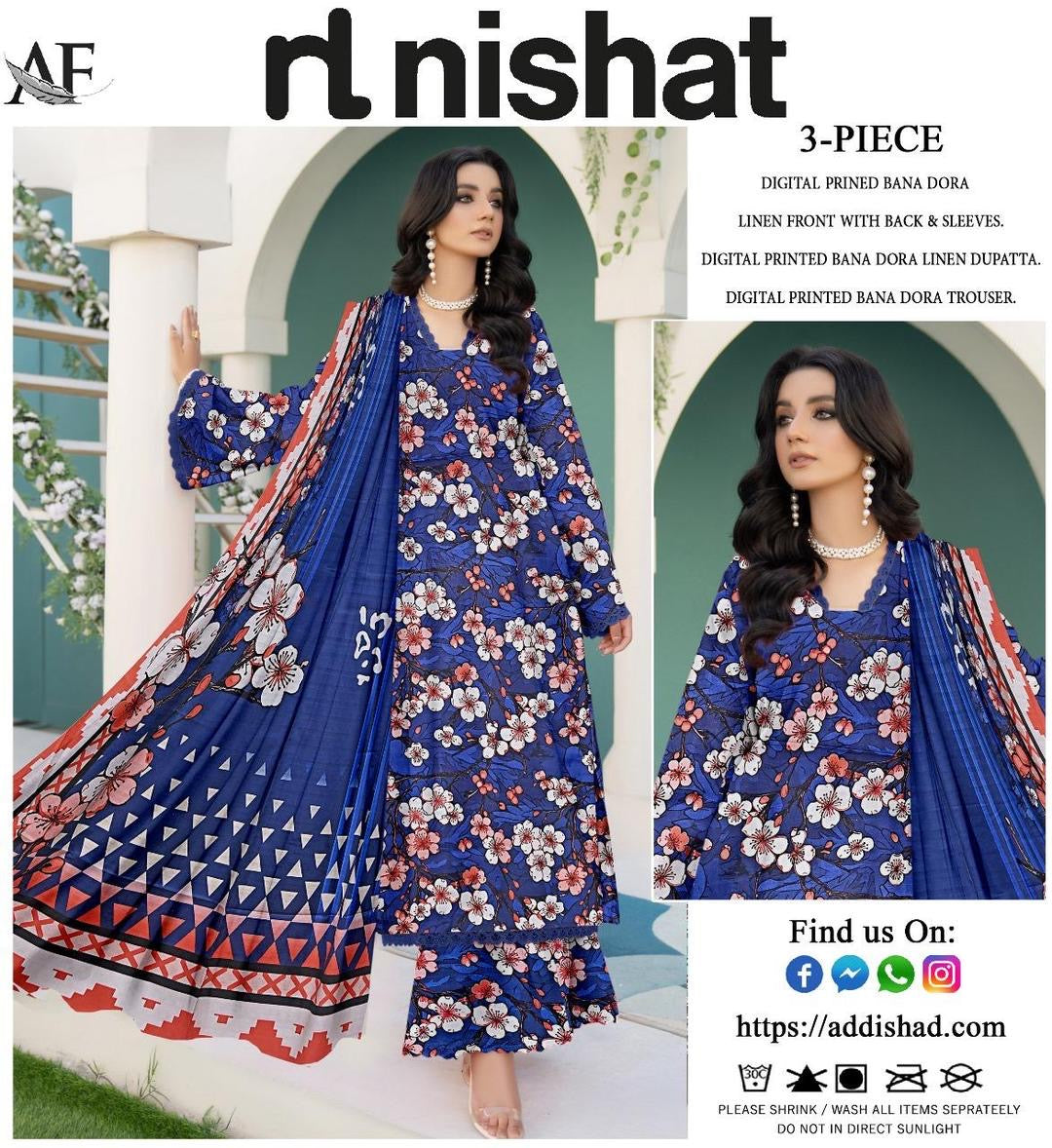 Nishat Digital Printed Bana Dora 3-Piece Suit – Royal Blue Elegance