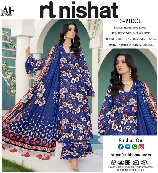 Nishat Digital Printed Bana Dora 3-Piece Suit – Royal Blue Elegance