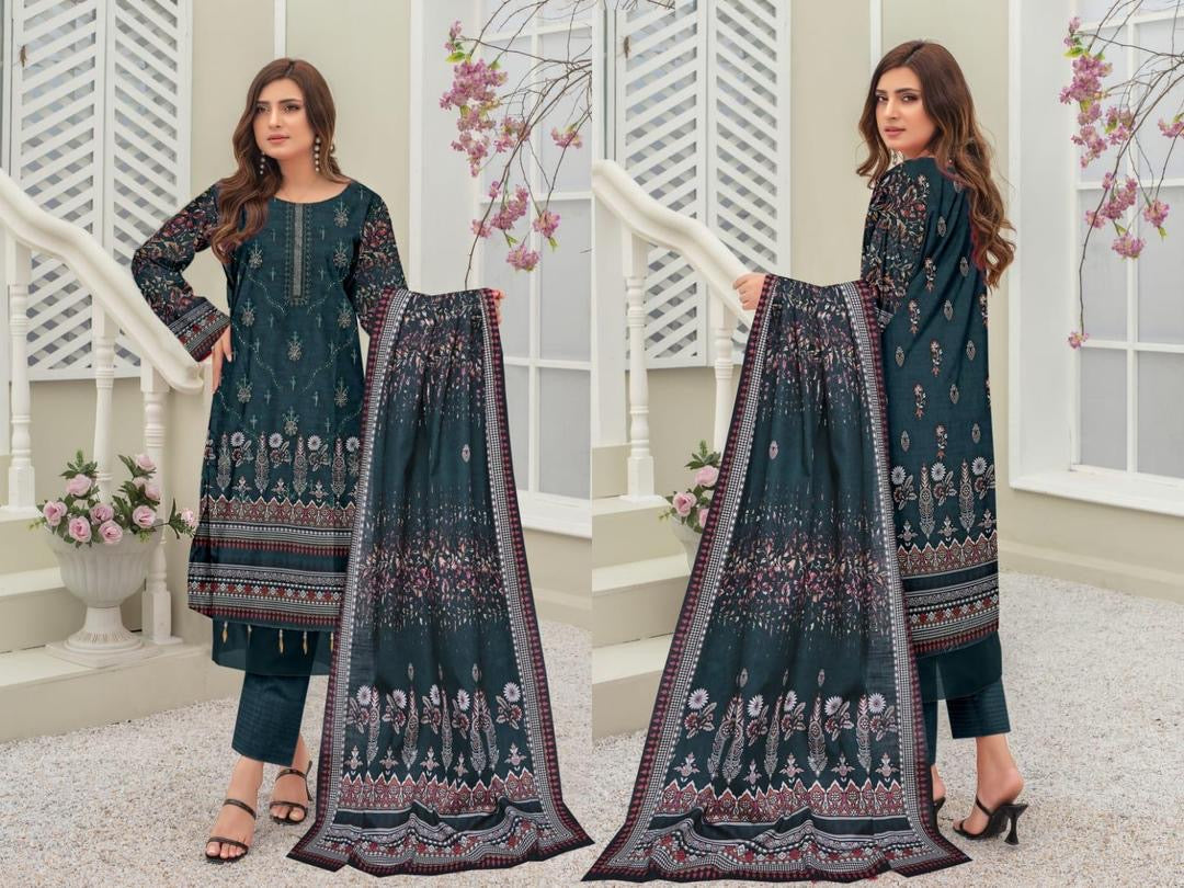 Emerald Grace – Digital Printed 3-Piece Linen Suit