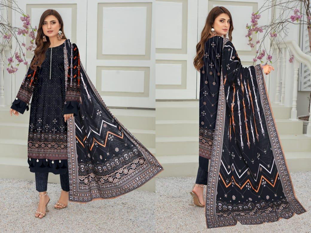 Elegant Black Digital Printed 3-Piece Linen Suit – Timeless Sophistication