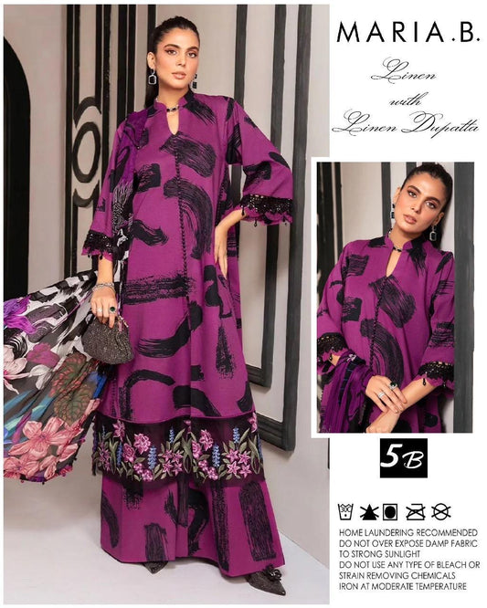 Royal Plum Abstract Embroidered Linen Suit – Effortless Elegance