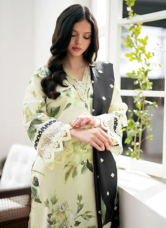 Elegant Floral Lawn Suit with Contrasting Dupatta – Summer Chic