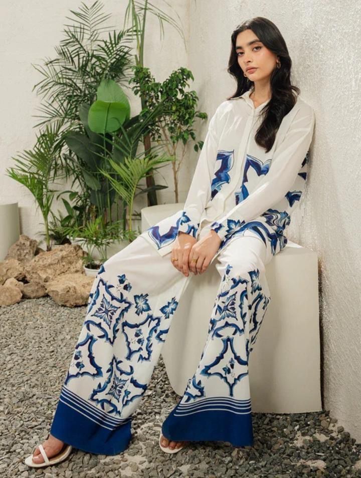 Elegant Blue & White Printed Co-Ord Set | Stylish & Comfortable Outfit