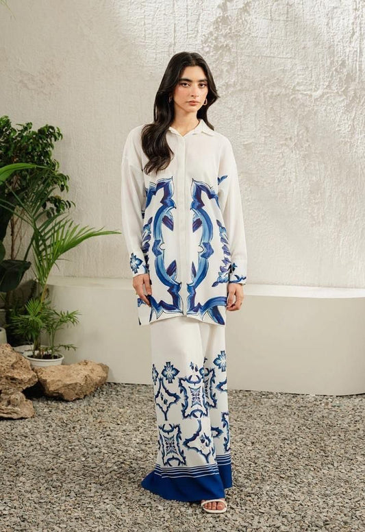 Elegant Blue & White Printed Co-Ord Set | Stylish & Comfortable Outfit